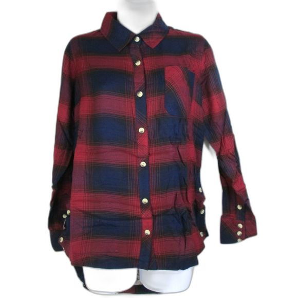 Tolani Collection Aubrey Red & Navy Shirt Contrast Back Viscose XS NWT (B12-46) - Picture 1 of 12